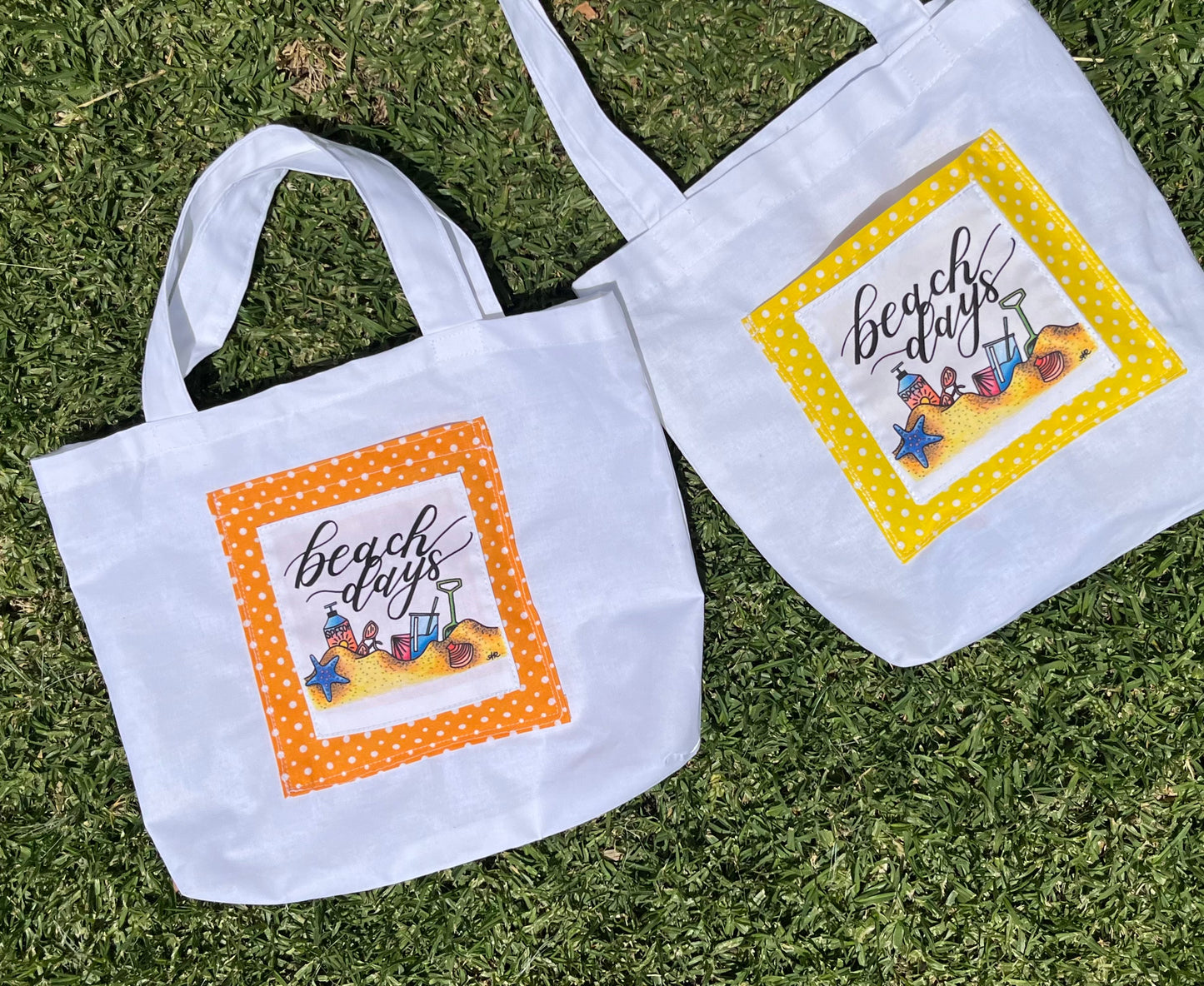 Mini 'Beach Days' Tote Bag - yellow with sunnies!