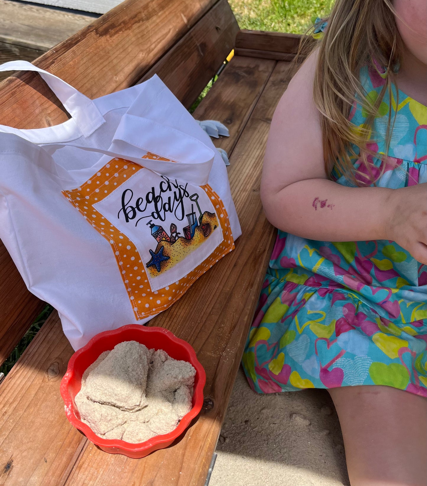 Mini 'Beach Days' Tote Bag - orange with sunnies!