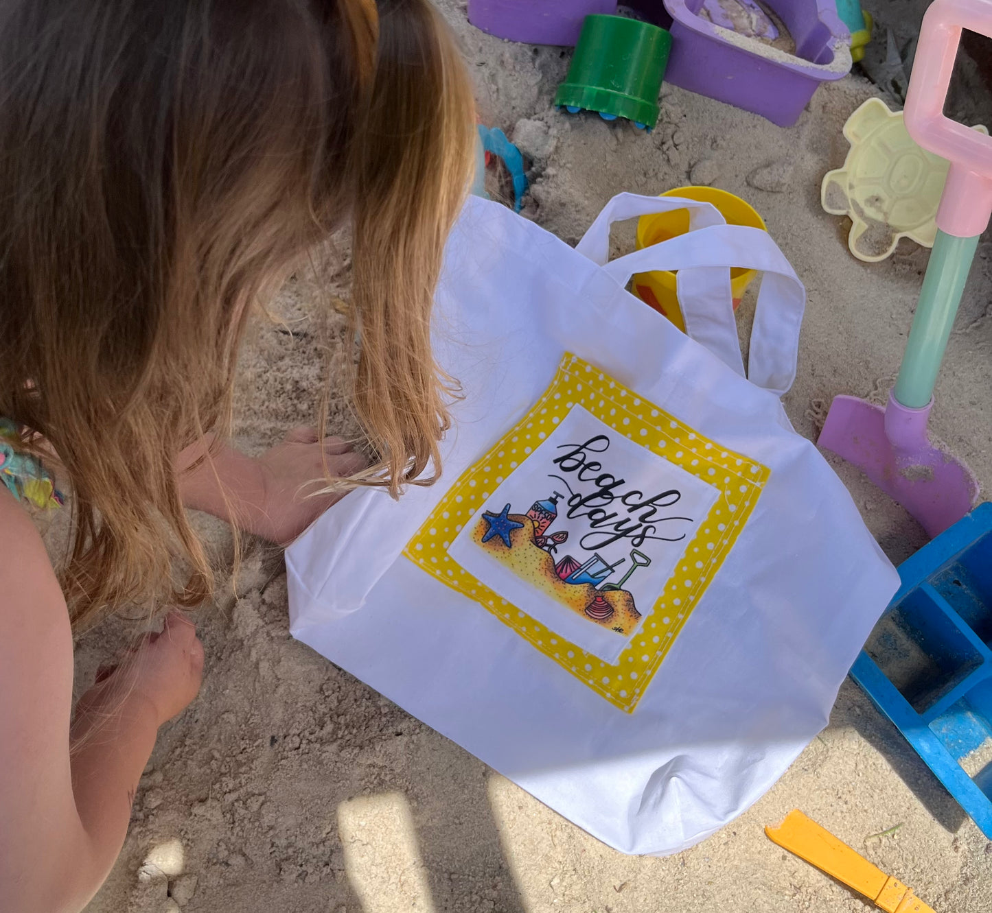 Mini 'Beach Days' Tote Bag - yellow with sunnies!