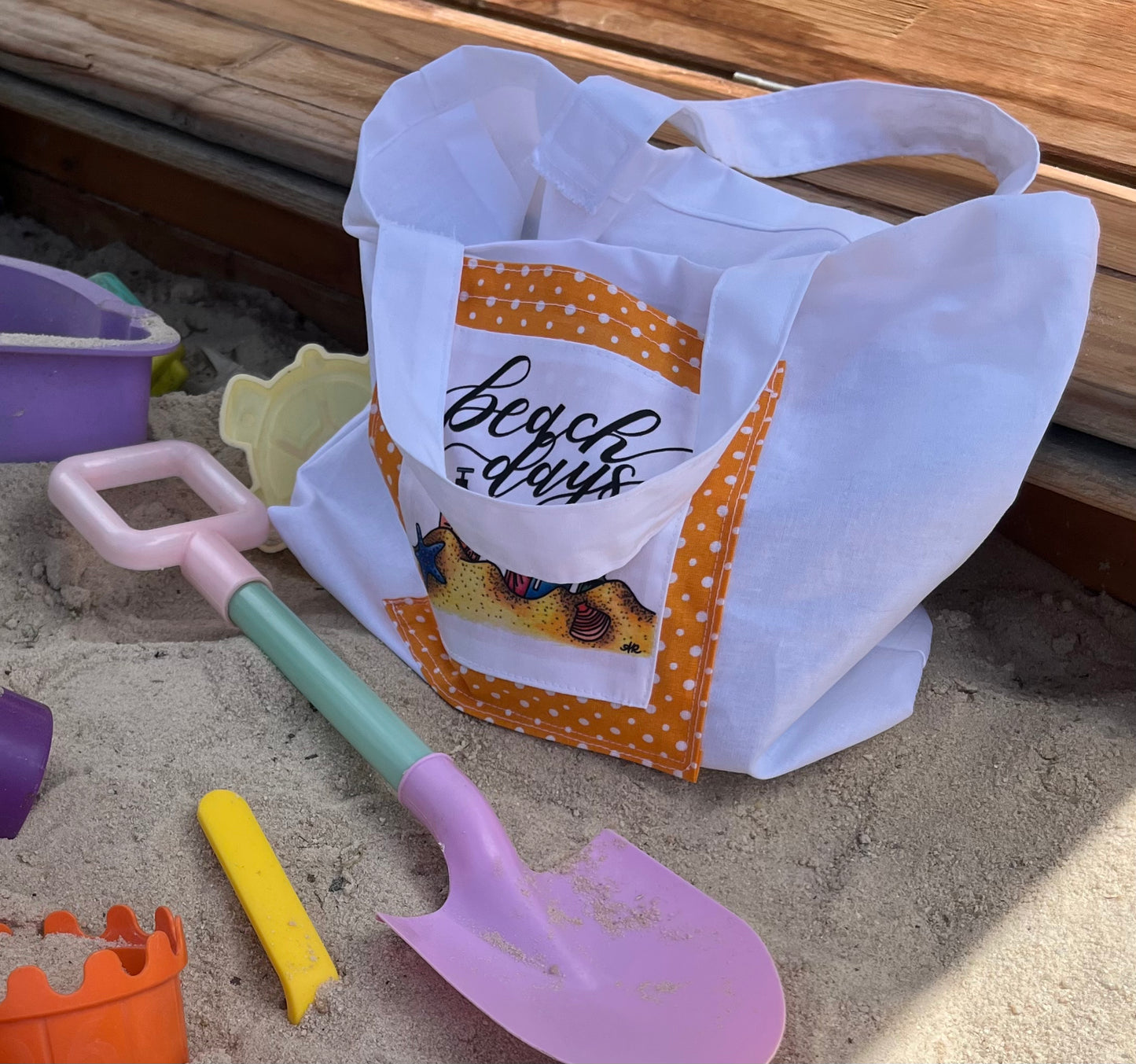 Mini 'Beach Days' Tote Bag - orange with sunnies!