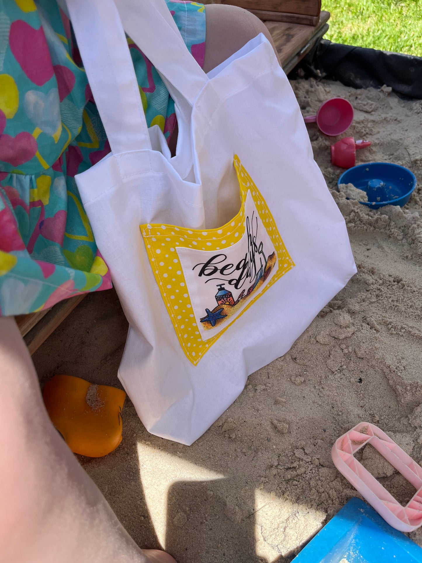Mini 'Beach Days' Tote Bag - yellow with sunnies!
