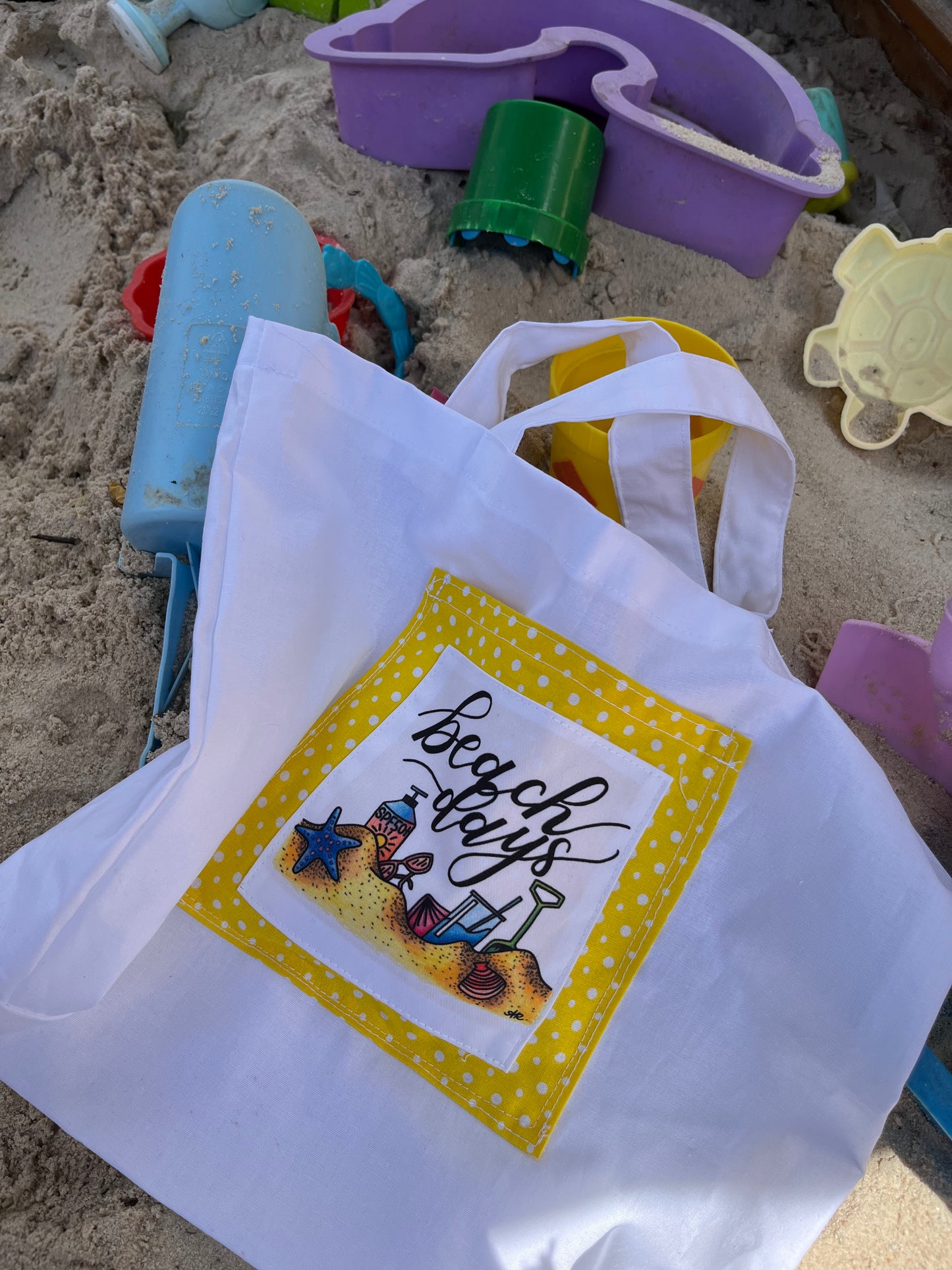 Mini 'Beach Days' Tote Bag - yellow with sunnies!