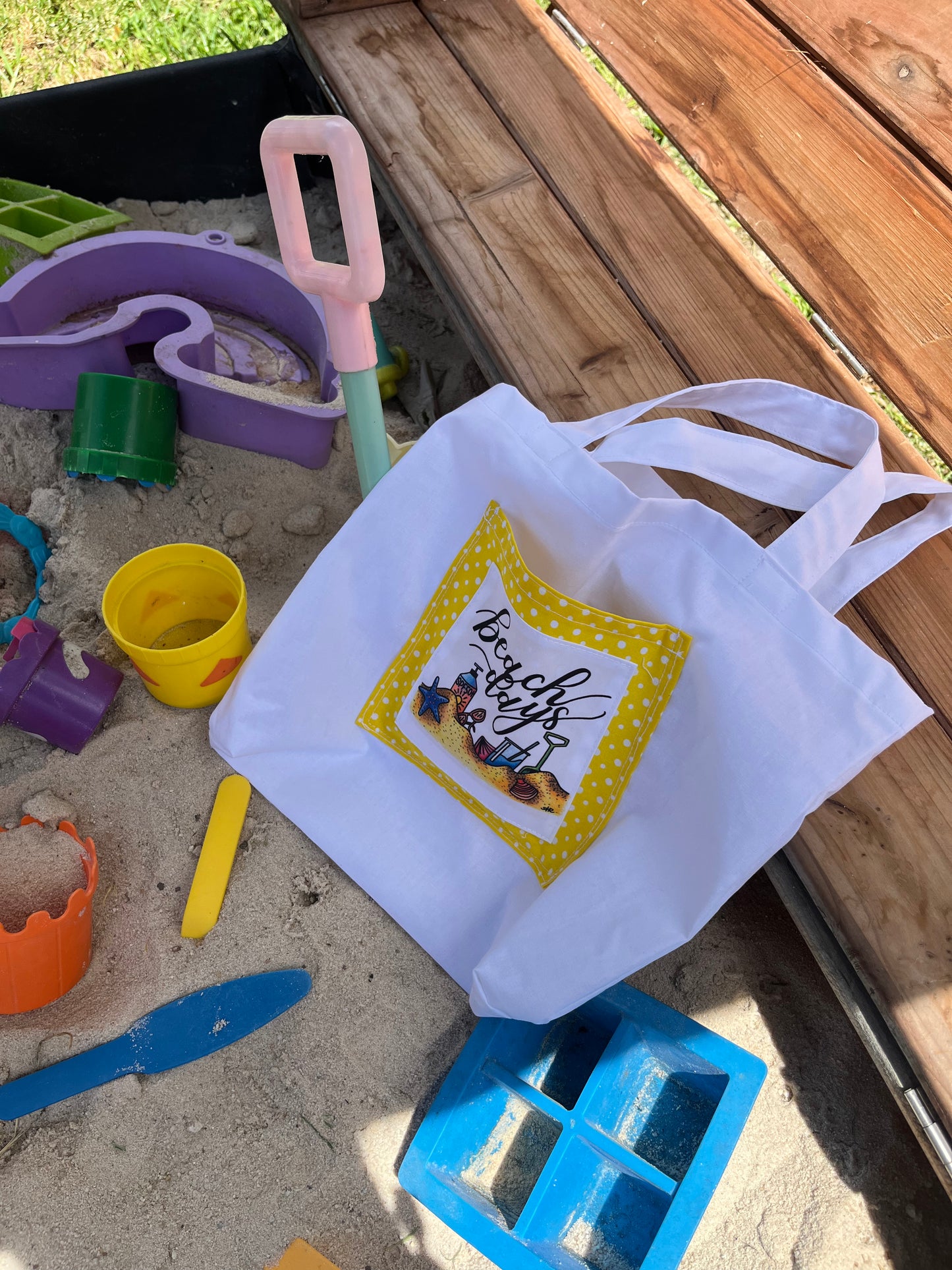 Mini 'Beach Days' Tote Bag - yellow with sunnies!