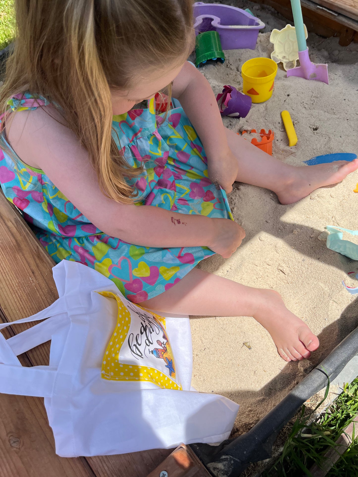 Mini 'Beach Days' Tote Bag - yellow with sunnies!