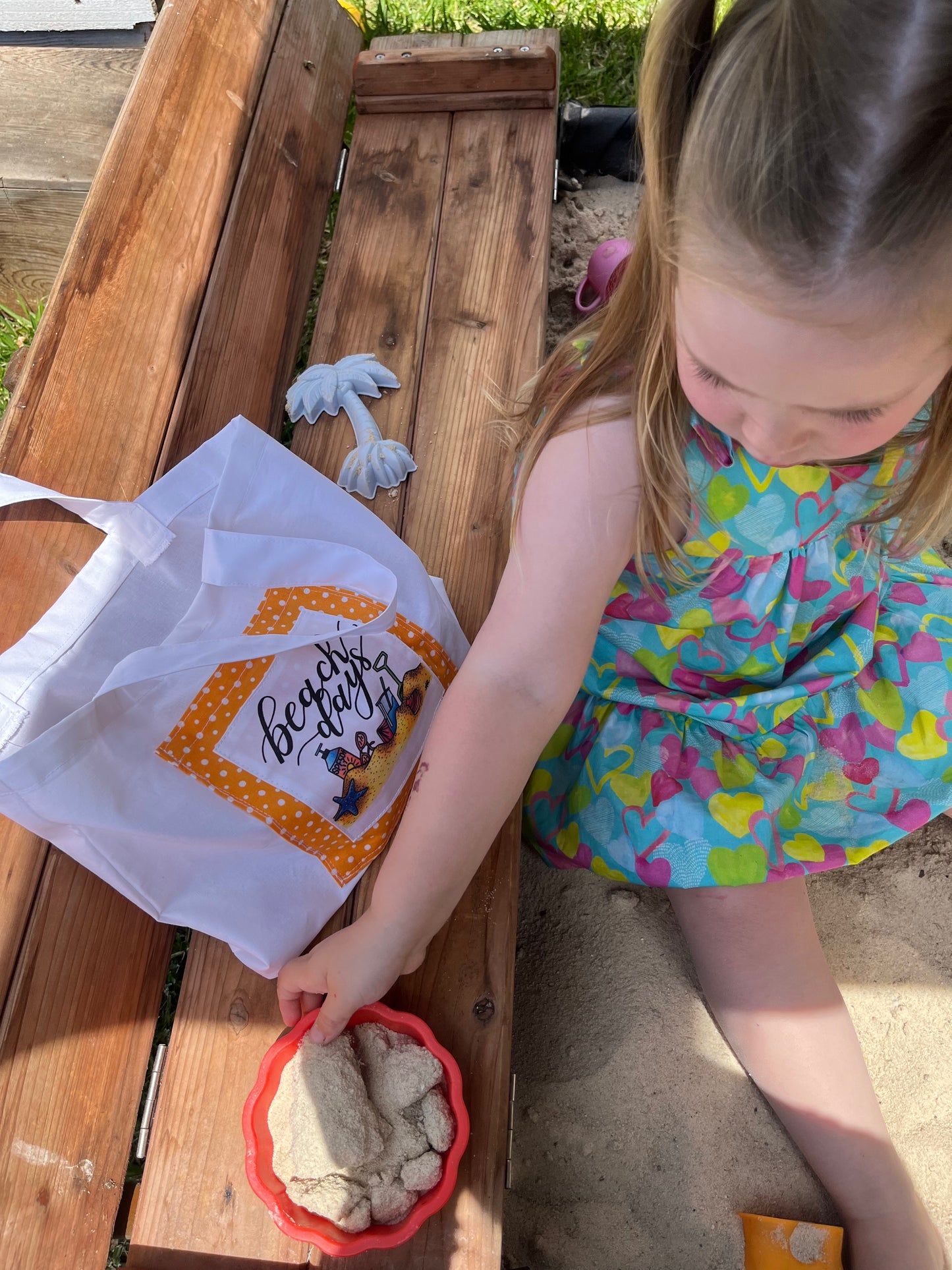 Mini 'Beach Days' Tote Bag - orange with sunnies!