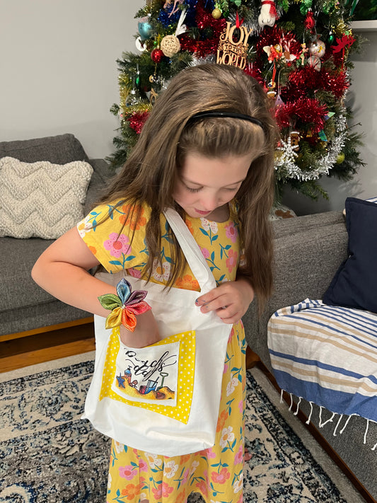 Mini ‘Beach Days’ Tote Bag - yellow with sunnies! Longer strap